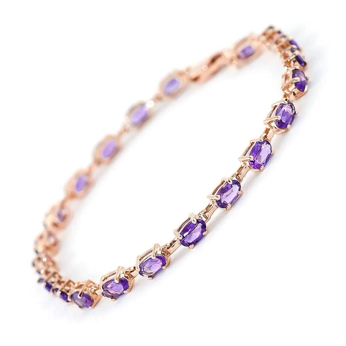 14K Solid Rose Gold Tennis Bracelet w/ Amethyst