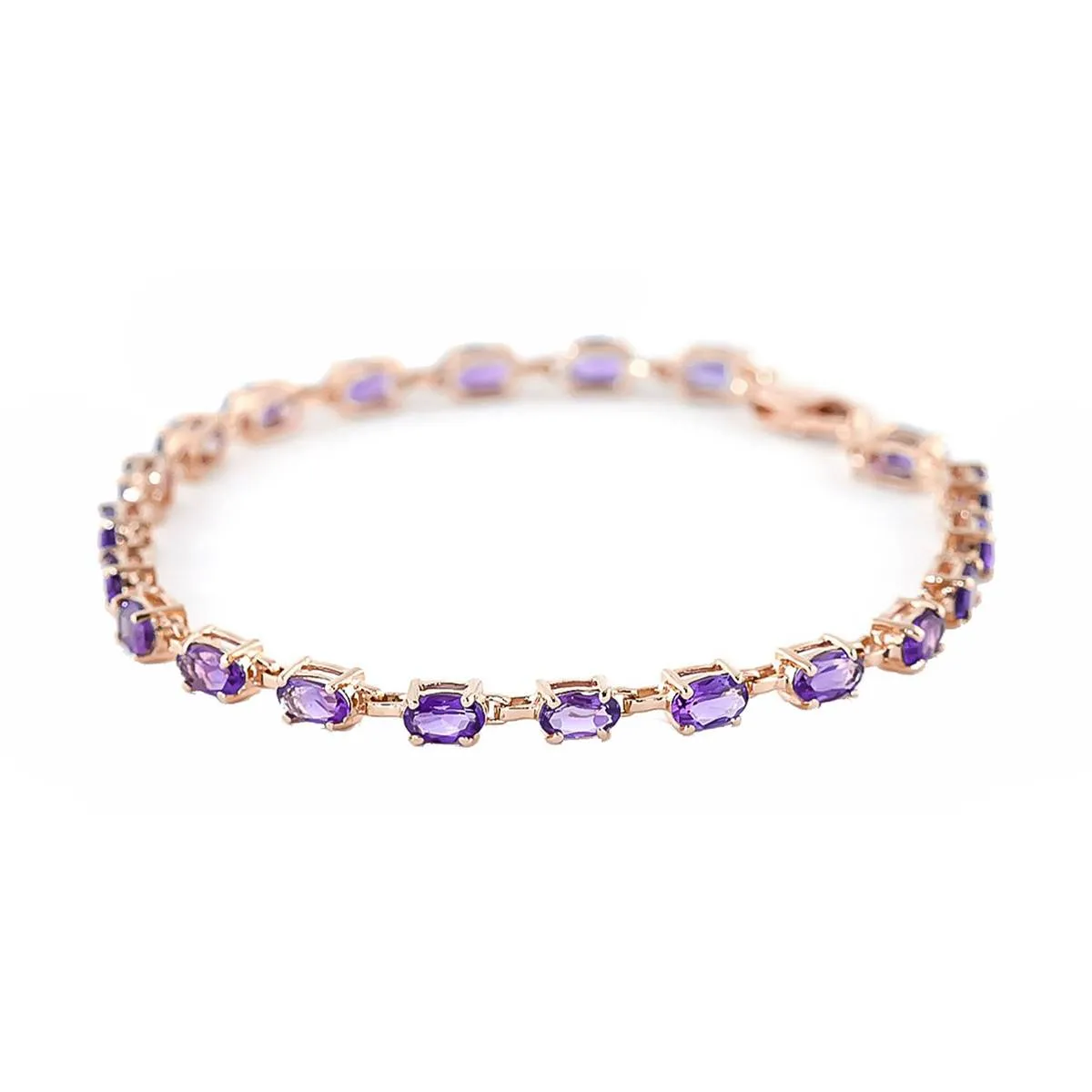 14K Solid Rose Gold Tennis Bracelet w/ Amethyst