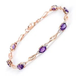 14K Solid Rose Gold Tennis Bracelet w/ Amethysts & Diamonds