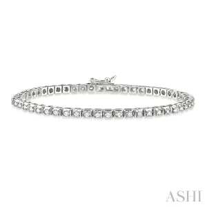 14K White Gold Square Shape Diamond Tennis Bracelet w/ 2.0 ctw