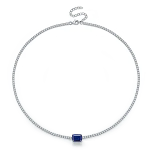 4.0 Carat Rectangular Lab-Grown Sapphire and Ruby Tennis Necklace in S925 Silver and Platinum Finish