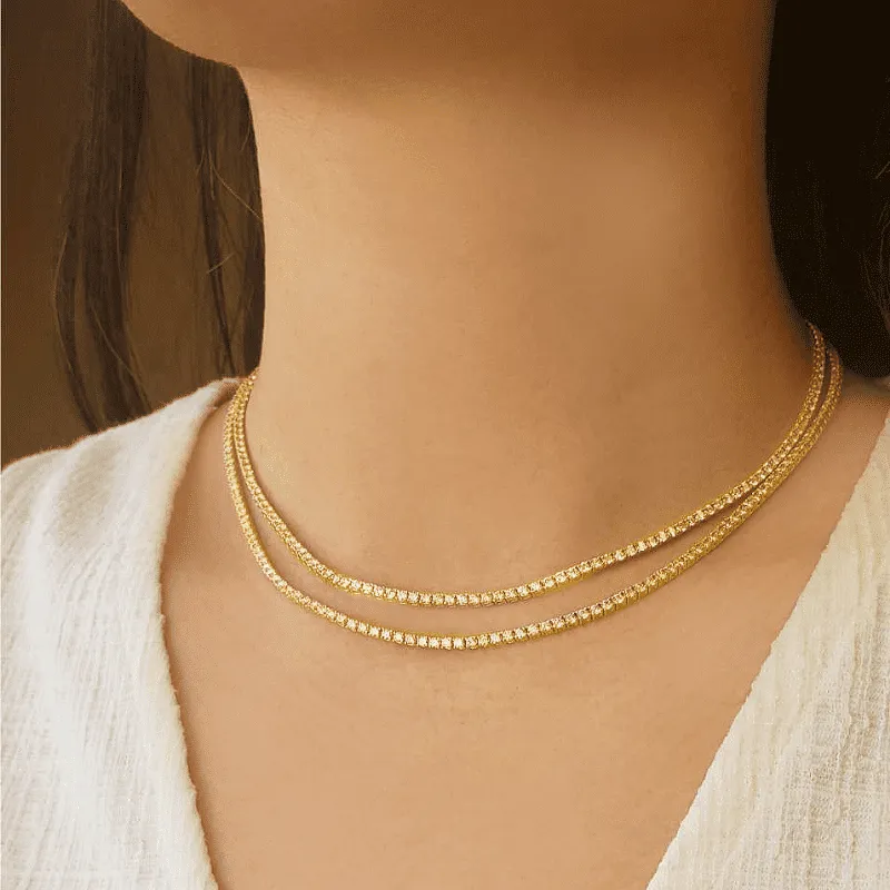 5 Carat Classic Yellow Gold Diamond Tennis Necklace