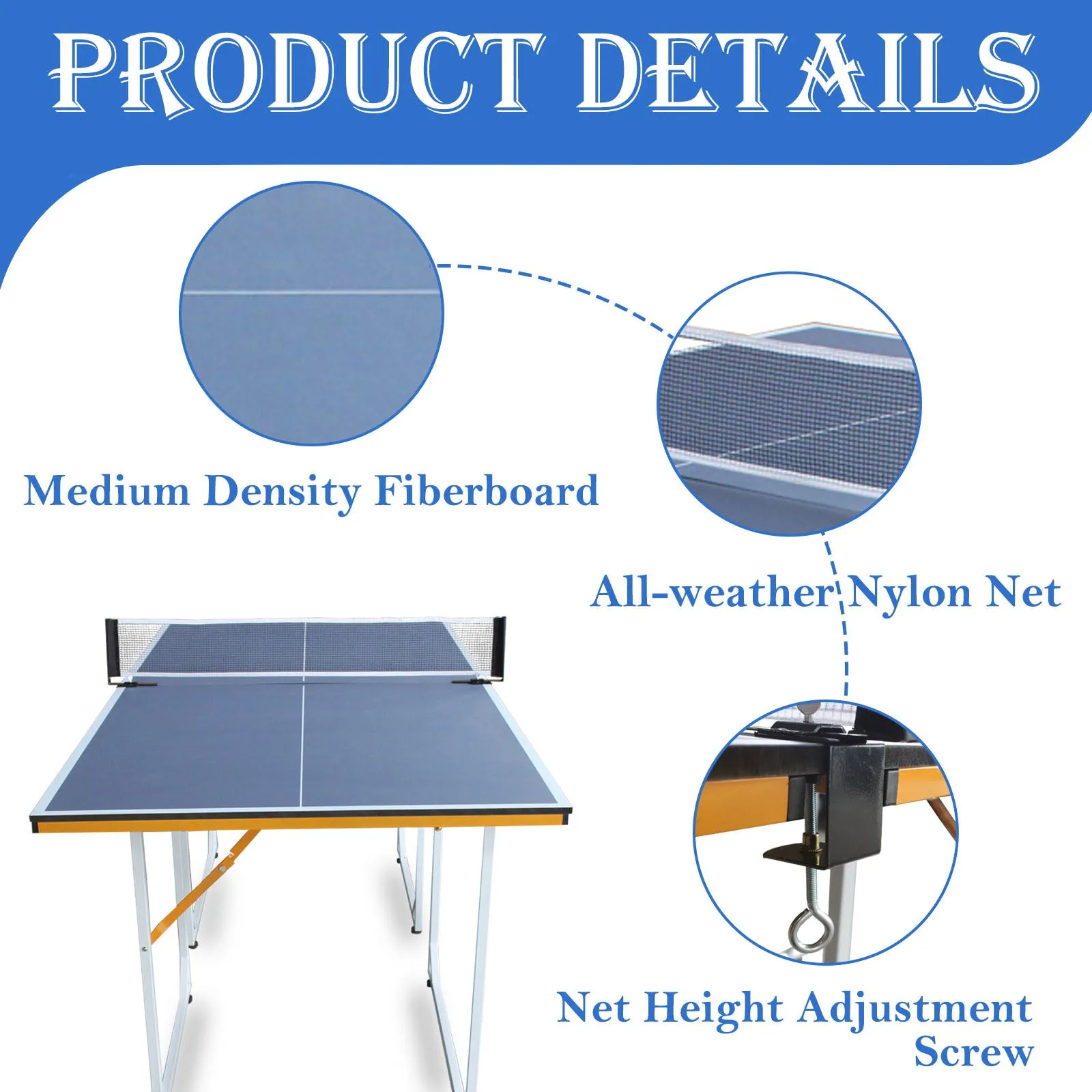 6ft Mid-Size Foldable Table Tennis Table