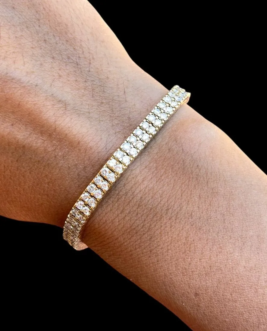 7 Ct Natural Diamond Two Rows Tennis Bracelet 14k Yellow Gold 7 in