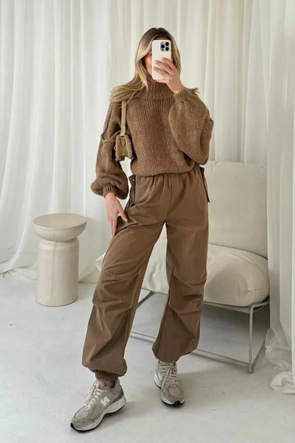 Adele camel cargo trousers