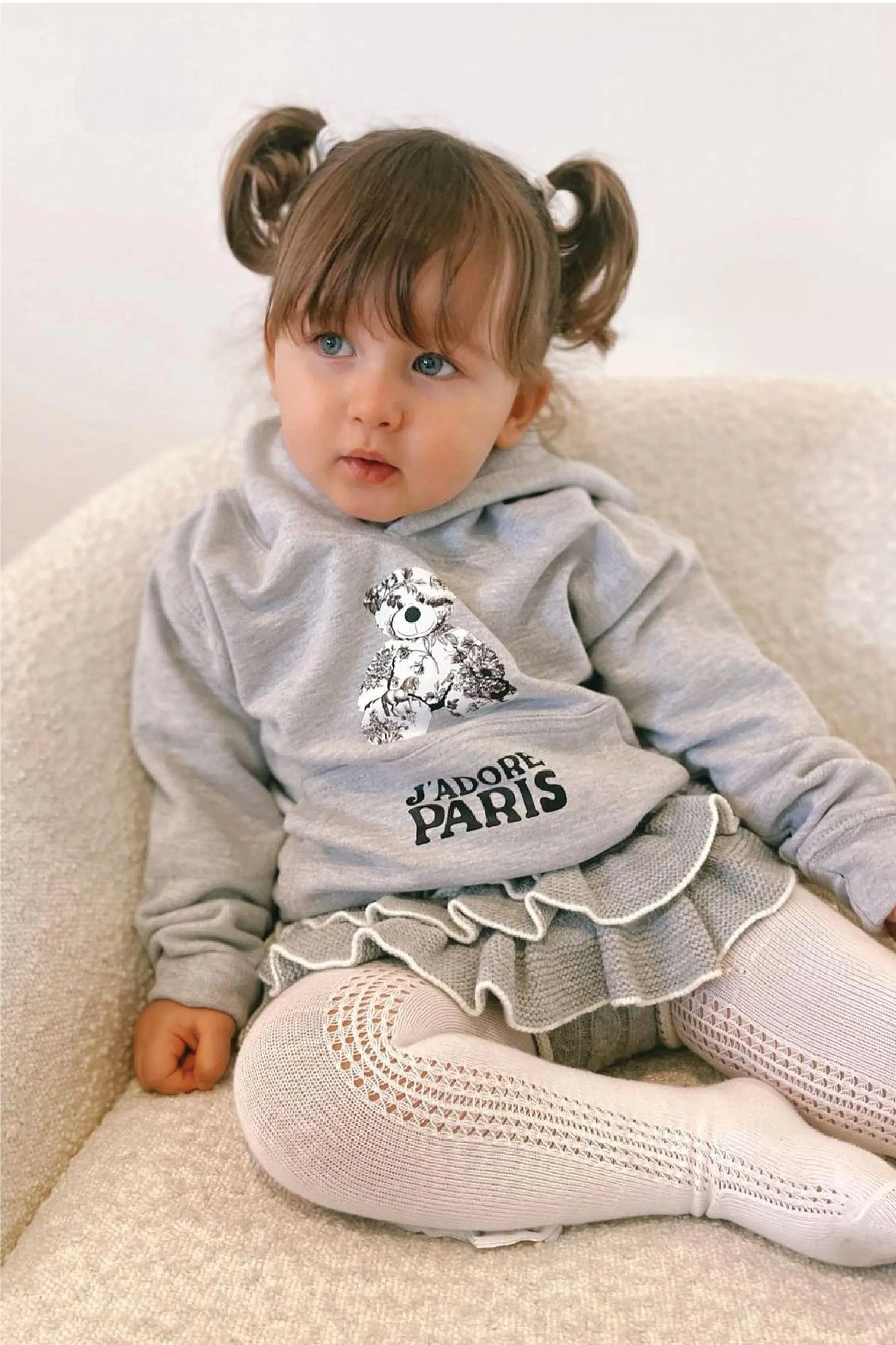 Baby Grey Jadore Paris Teddy printed Hoodie