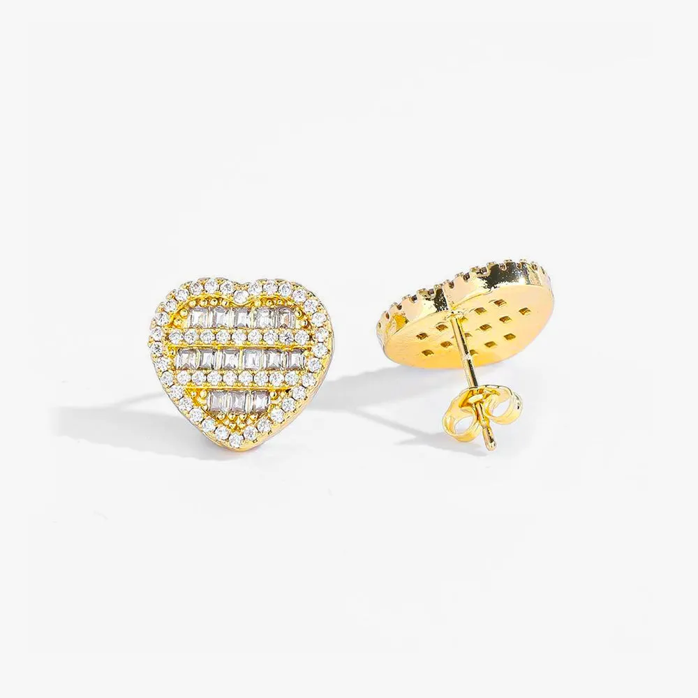 Baguette Heart Stud Earrings