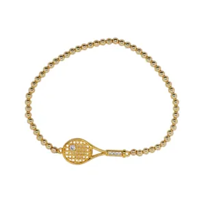 bara boheme - "TENNIS RAQUET" CZ Charm bracelet: 14K Gold Filled Beads / Stretchy 6.5"