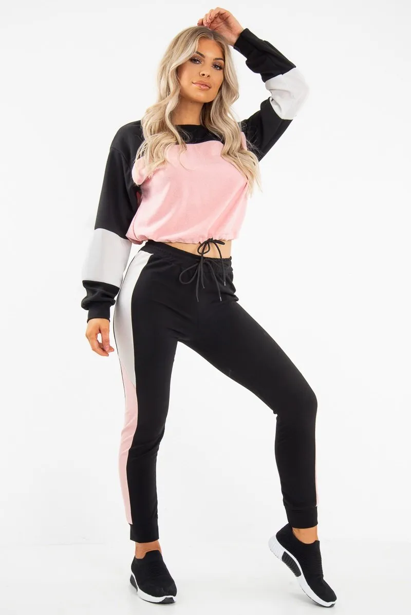 Black Rose Colour Block Sweatshirt Tracksuit - Kazia