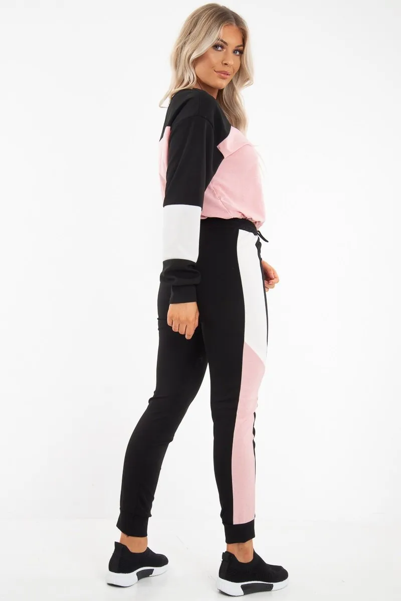 Black Rose Colour Block Sweatshirt Tracksuit - Kazia