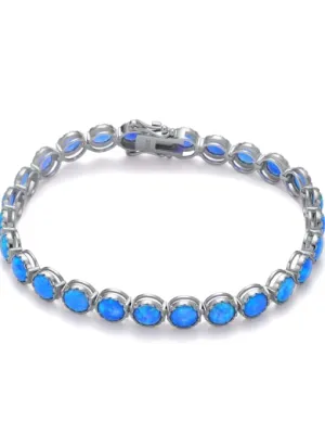 Blue Opal Tennis Bracelet 925 Sterling Silver Luxury Fine Jewelry KESLEY