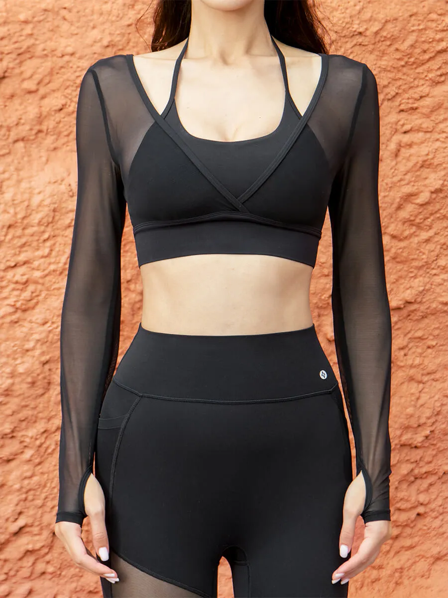 Breathable Mesh Long Sleeve Backless Sports Bra