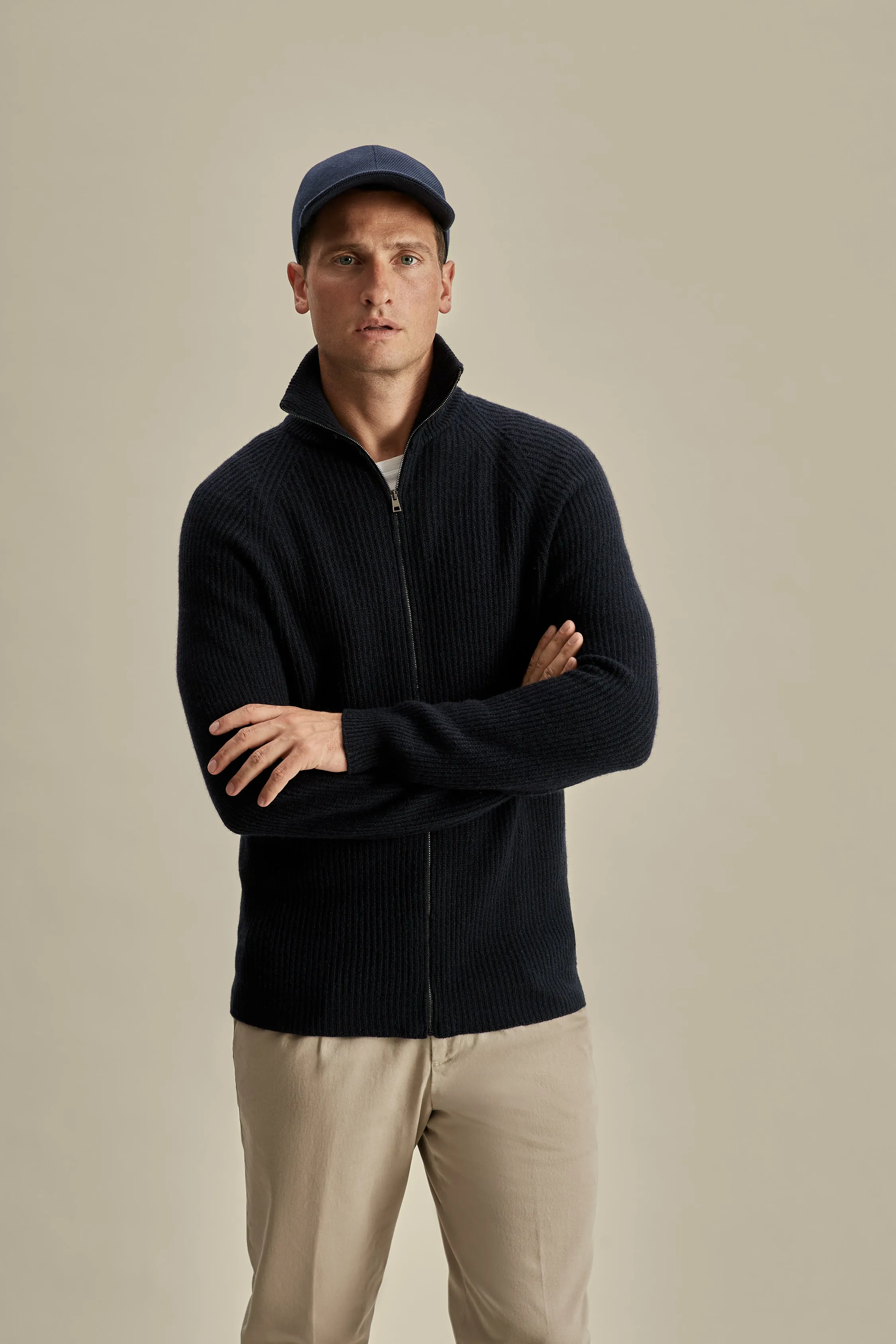 Cashmere Zip-Through Fisherman Rib Sweater