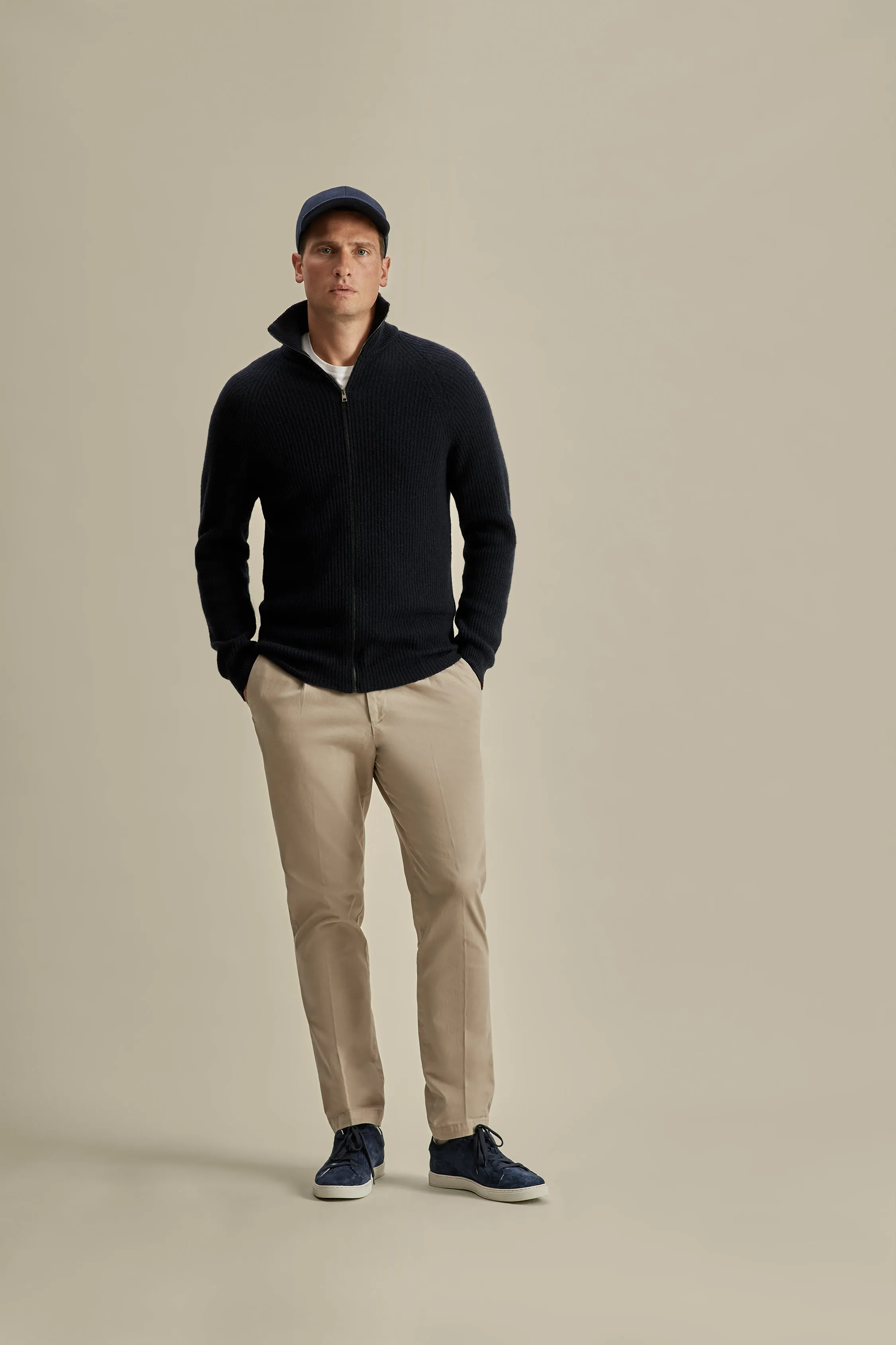 Cashmere Zip-Through Fisherman Rib Sweater