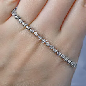 Certified 1.00CT Round Cut Diamond Tennis Bracelet in 14KT White Gold