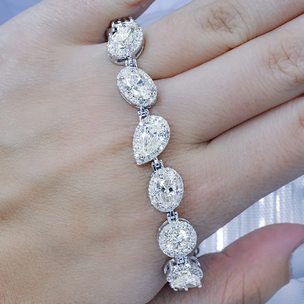 Certified 17.30CT Round, Pear, and Oval cut Diamond Bracelet in 18KT White Gold