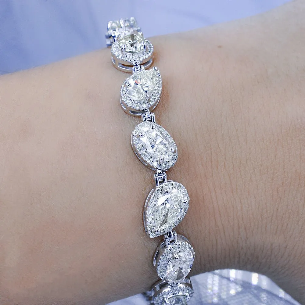 Certified 17.30CT Round, Pear, and Oval cut Diamond Bracelet in 18KT White Gold