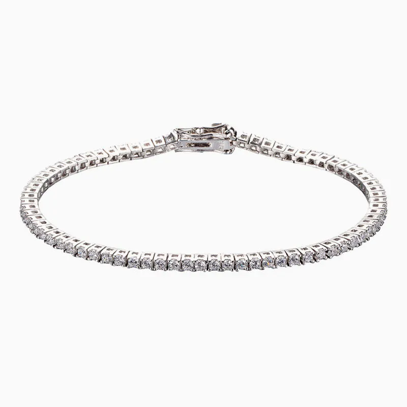 Chic Rhodium Plated Sterling Silver 2MM Cubic Zirconia Tennis Bracelet