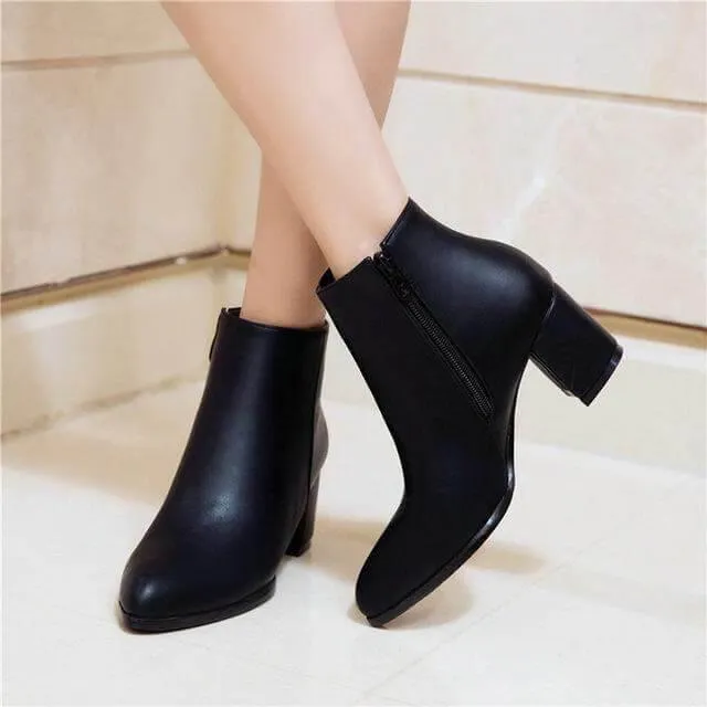 Comfortable Zipper Thick High Heels Ankle Boots for Spring