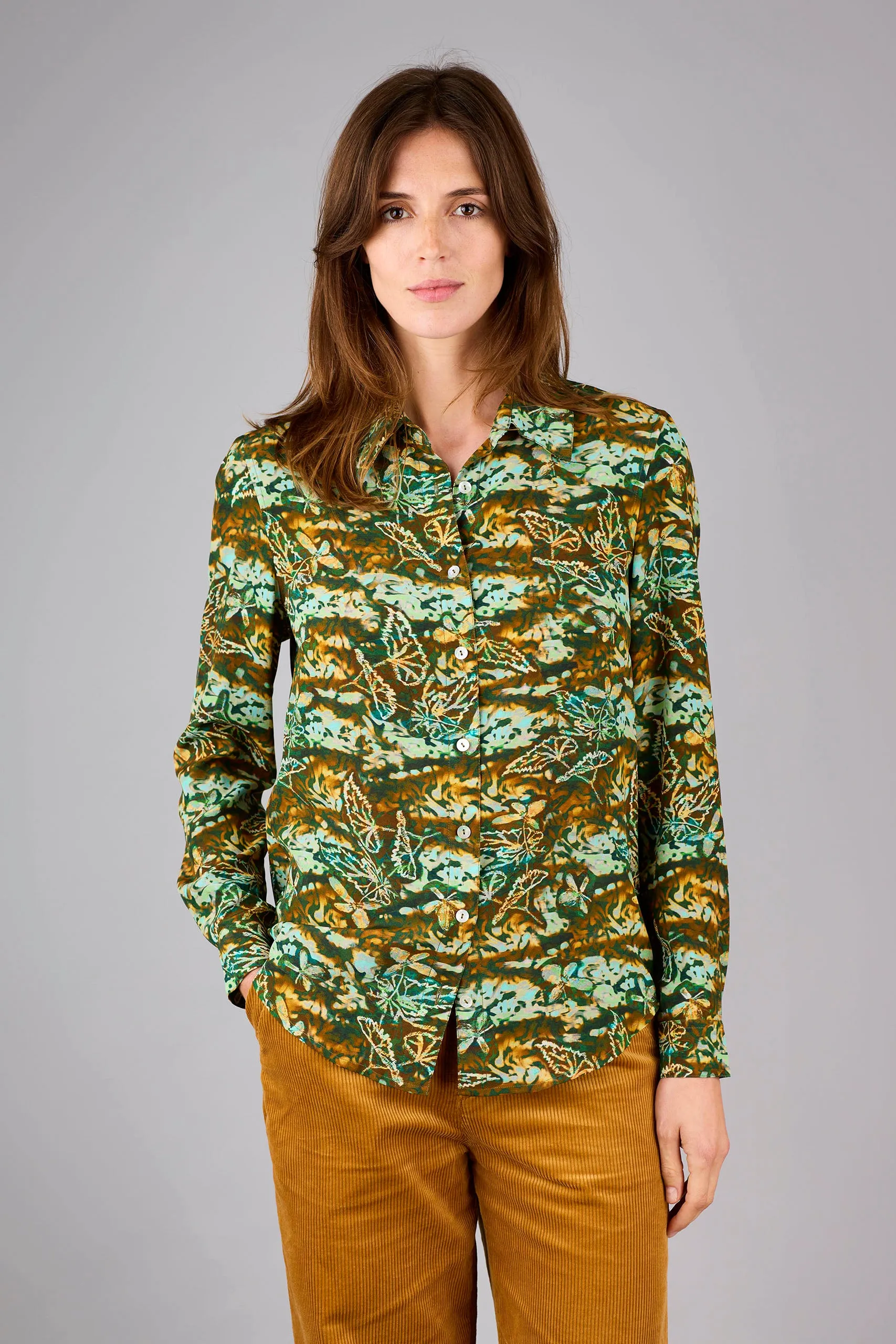 Concordia Cammu Teal/Gold Silk Crepe de Chine Shirt