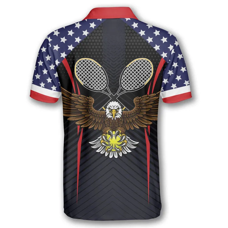 Coolspod Tennis Eagle American Flag Customized Name 3D All Over Printed Polo Shirt