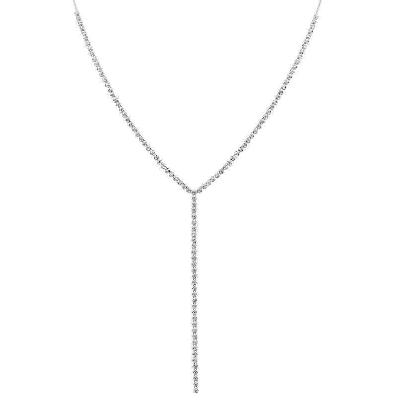 Crown Prong Diamond Tennis Y Chain Necklace