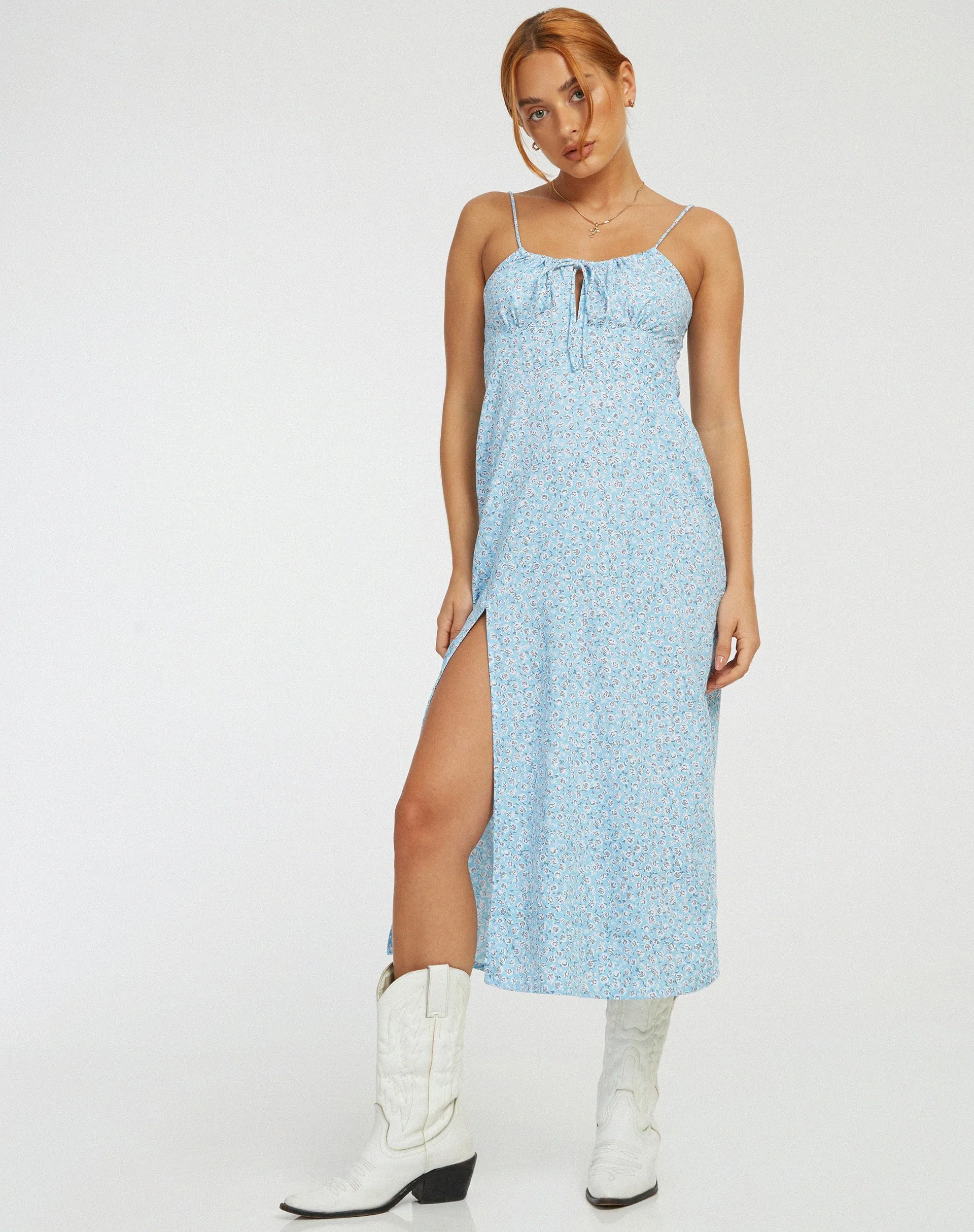 Cypress Midi Dress in Ditsy Rose Blue