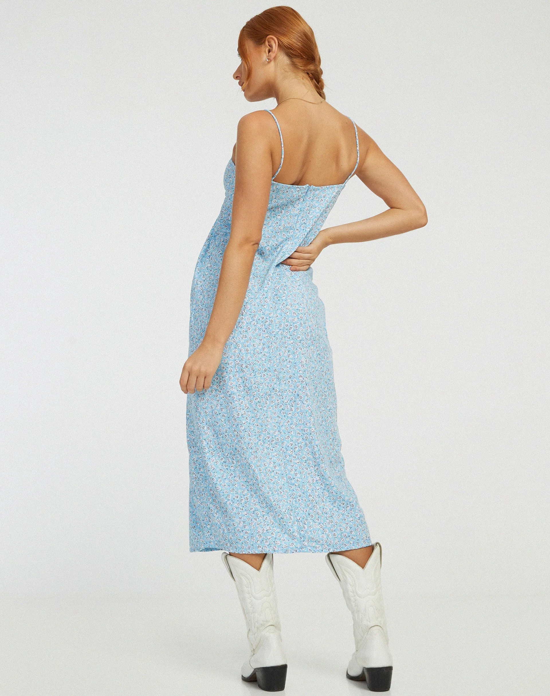 Cypress Midi Dress in Ditsy Rose Blue