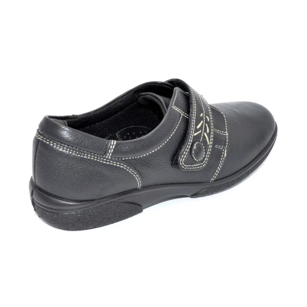 DB Healey/Rory - Ladies Wide Fit Velcro Close Shoe - 4E Fitting - Black