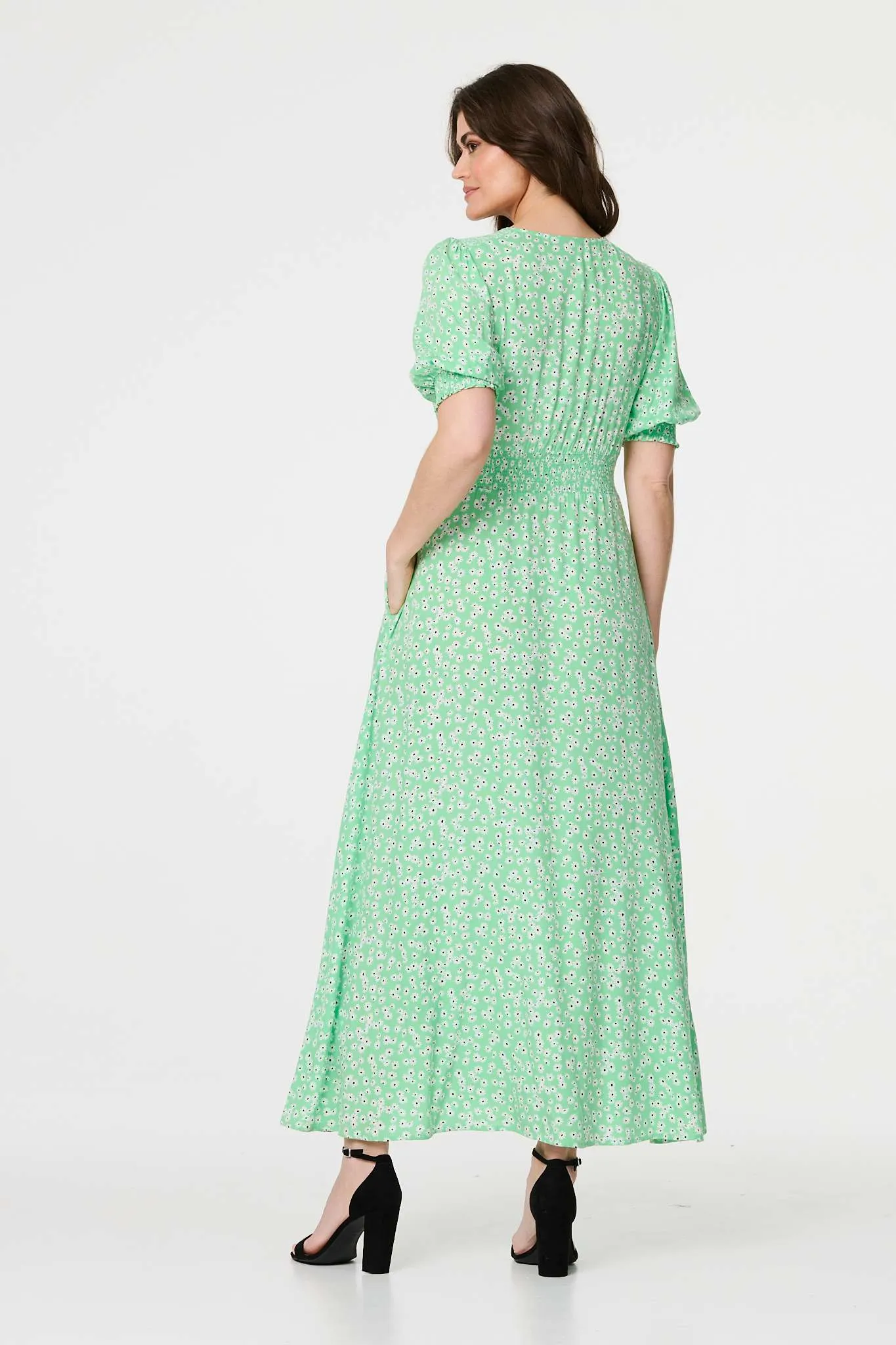 Ditsy Floral 1/2 Puff Sleeve Maxi Dress