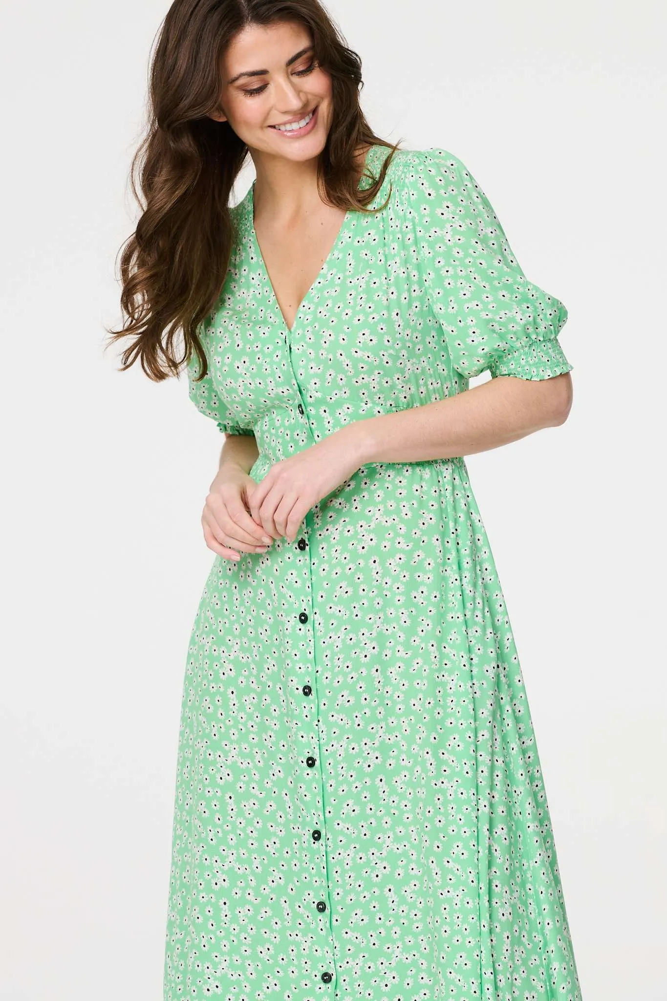 Ditsy Floral 1/2 Puff Sleeve Maxi Dress