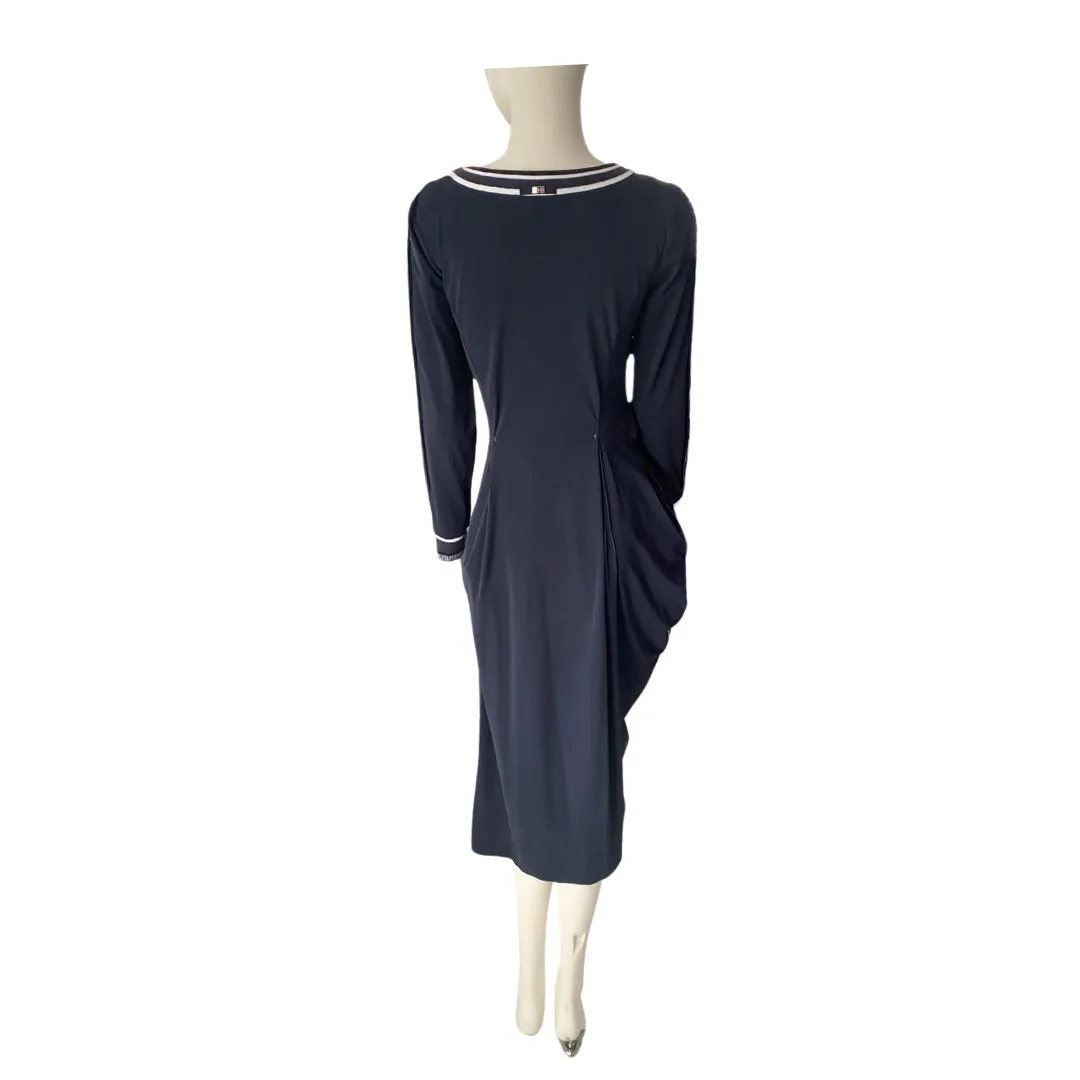 Draped Asymmetric Midi Dress Navy SIZE 12