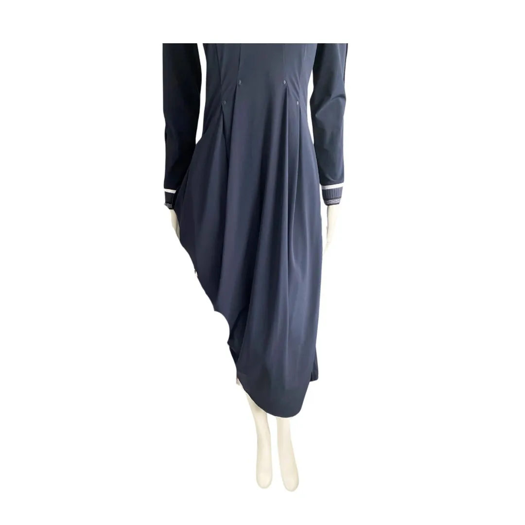 Draped Asymmetric Midi Dress Navy SIZE 12