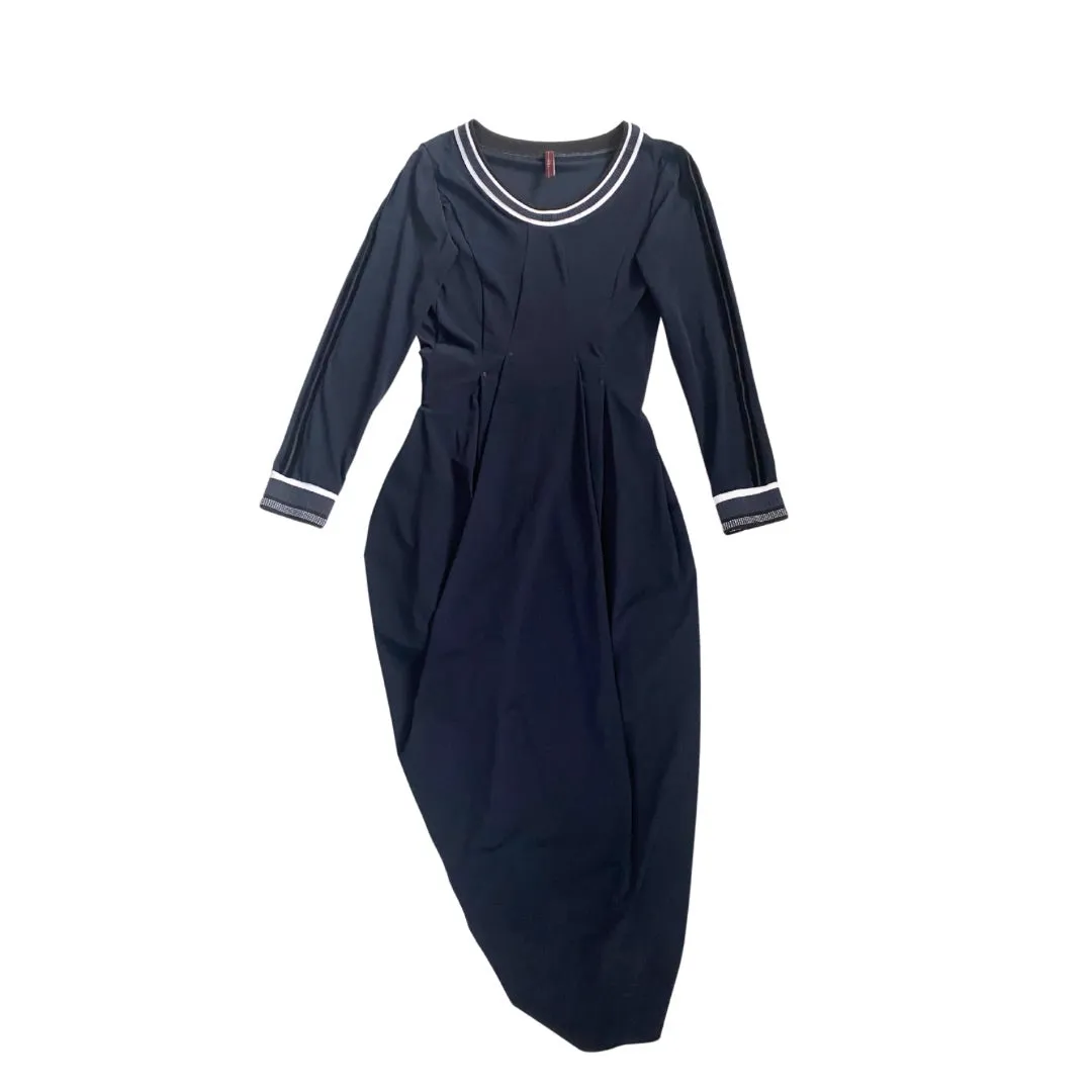 Draped Asymmetric Midi Dress Navy SIZE 12