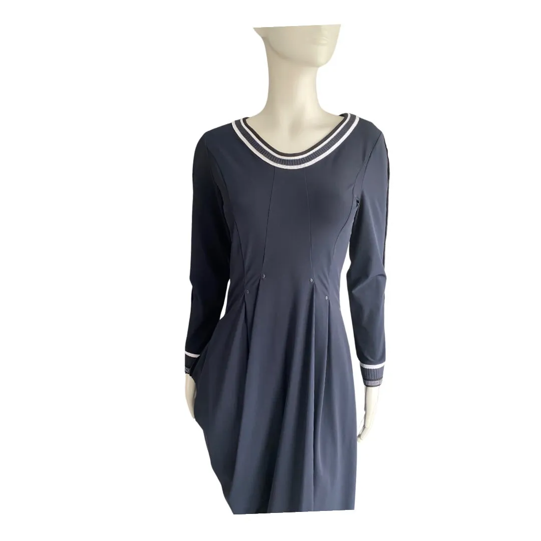 Draped Asymmetric Midi Dress Navy SIZE 12