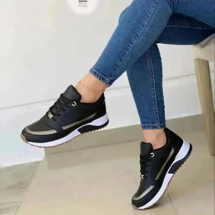 Fashionable Casual Lace-up Flat Shoes Women Shallow Round Toe Sports Outing Work Sneakers