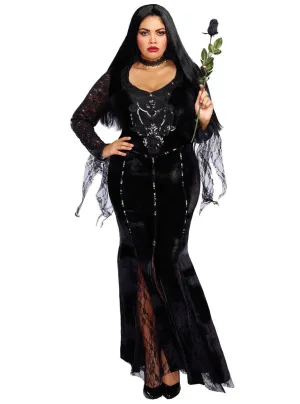 Frightfully Beautiful Plus Size Womens Morticia Halloween Costume