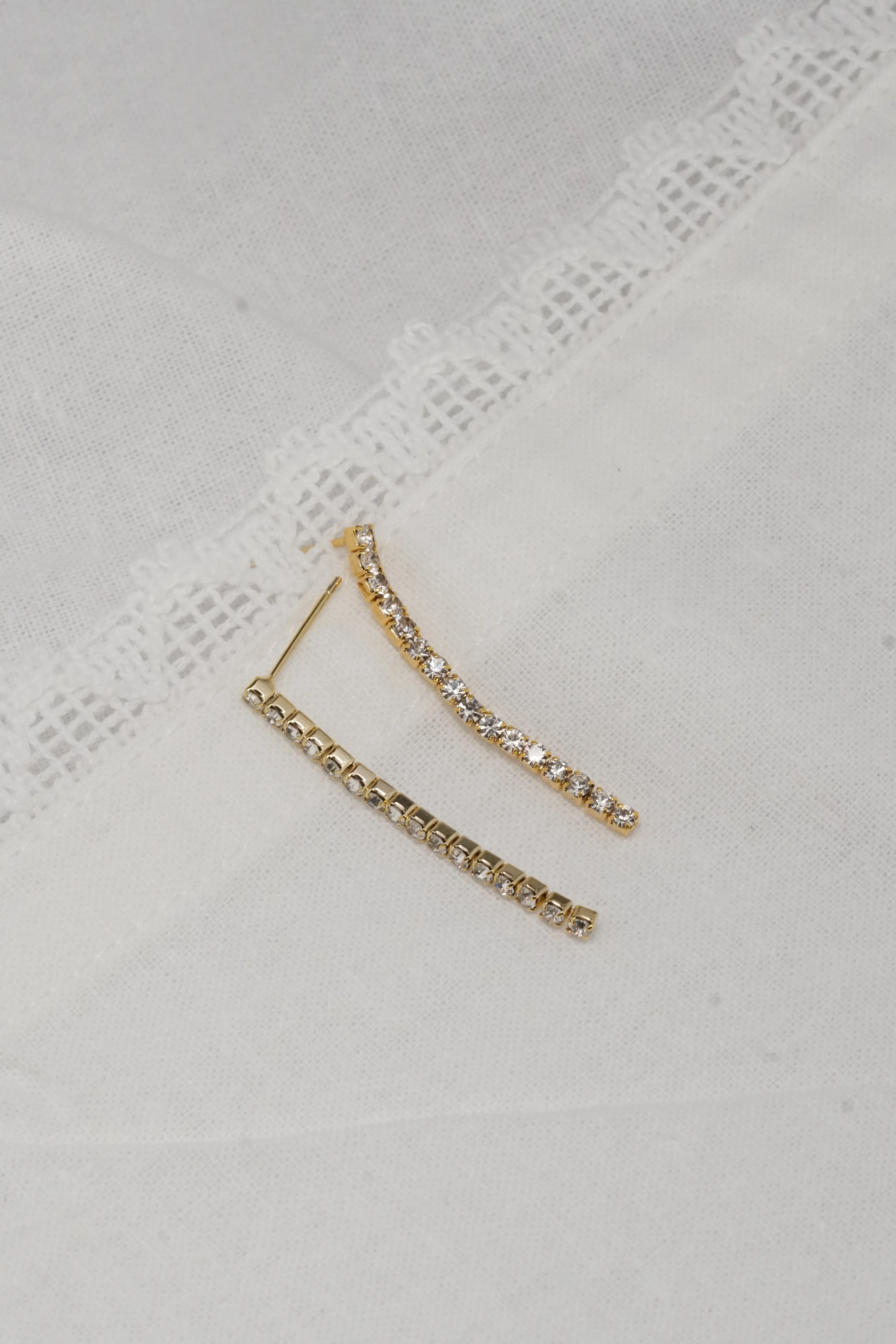 Gold Plated Tennis Chain CZ Stone Silver Stud Earring