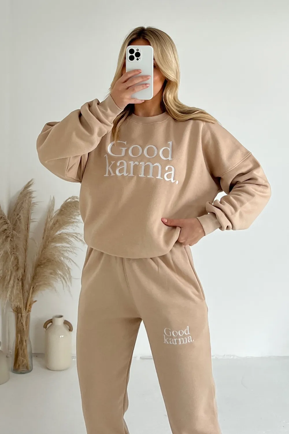 Good Karma stone embroidered sweater joggers premium loungewear