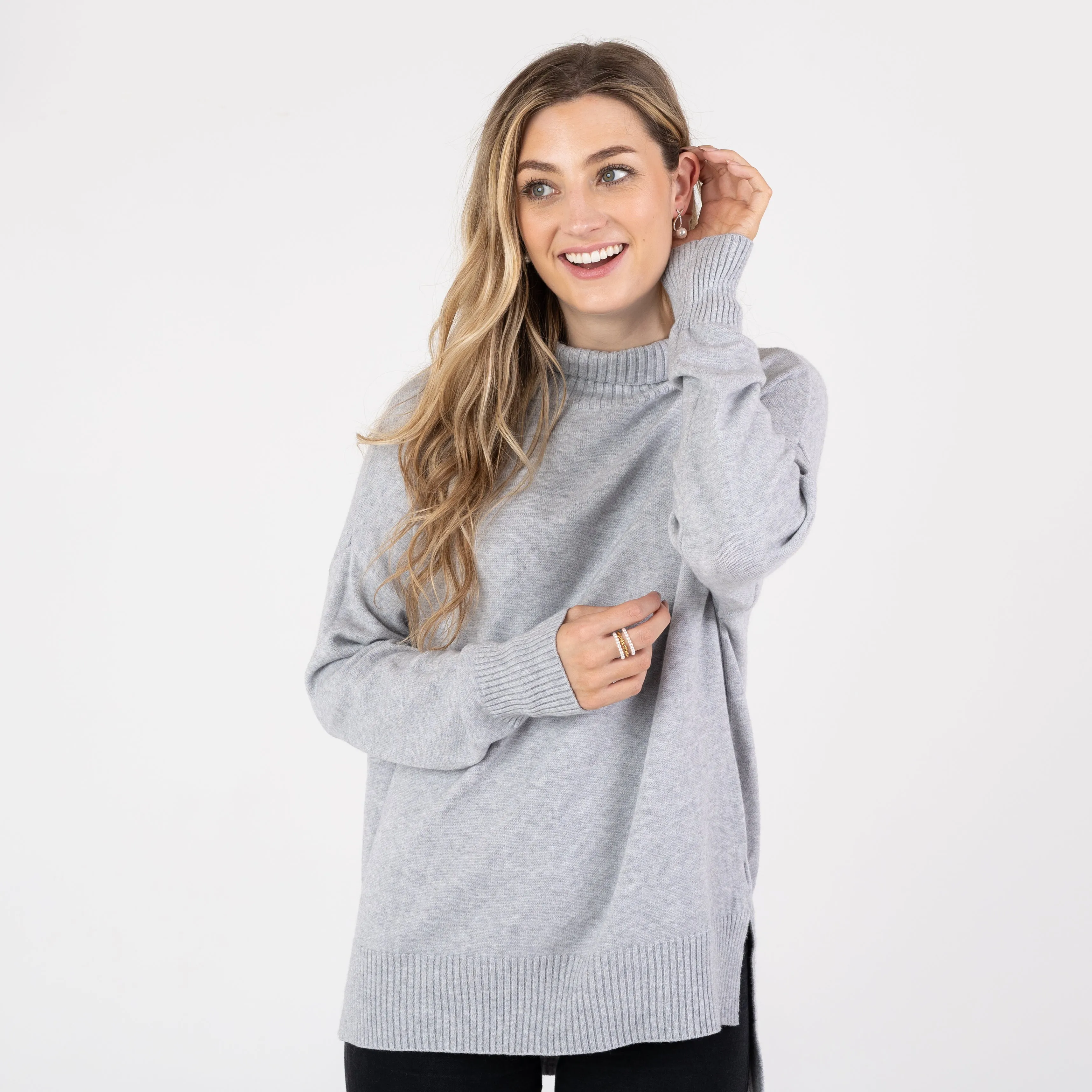 Grey High Neck Plain Jumper