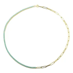 Half Paperclip Chain Turquoise Tennis Necklace