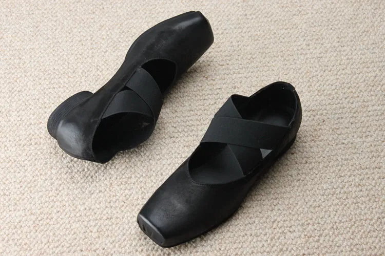 Handmade Cross-strap Square-toe Ballet Shoes