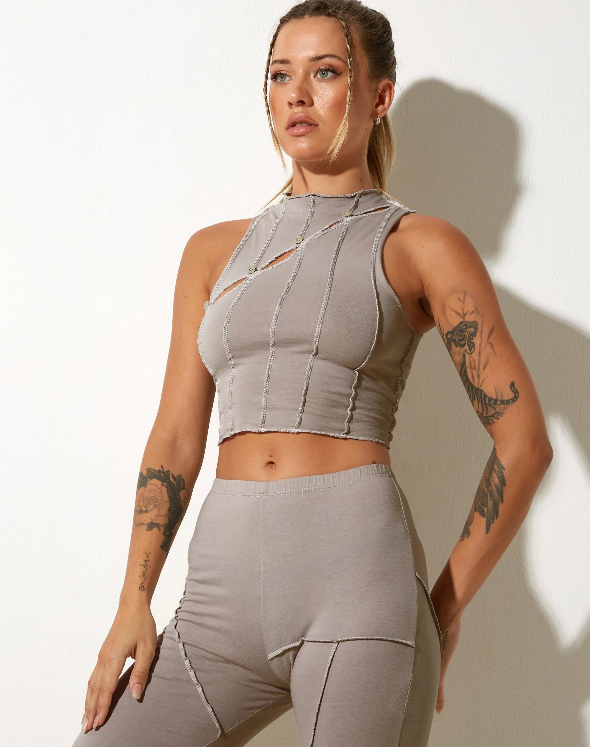 Helvy Crop Top in Lycra Oat Milk