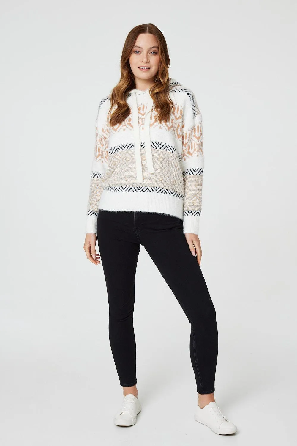 Ikat Print Hooded Knit Jumper