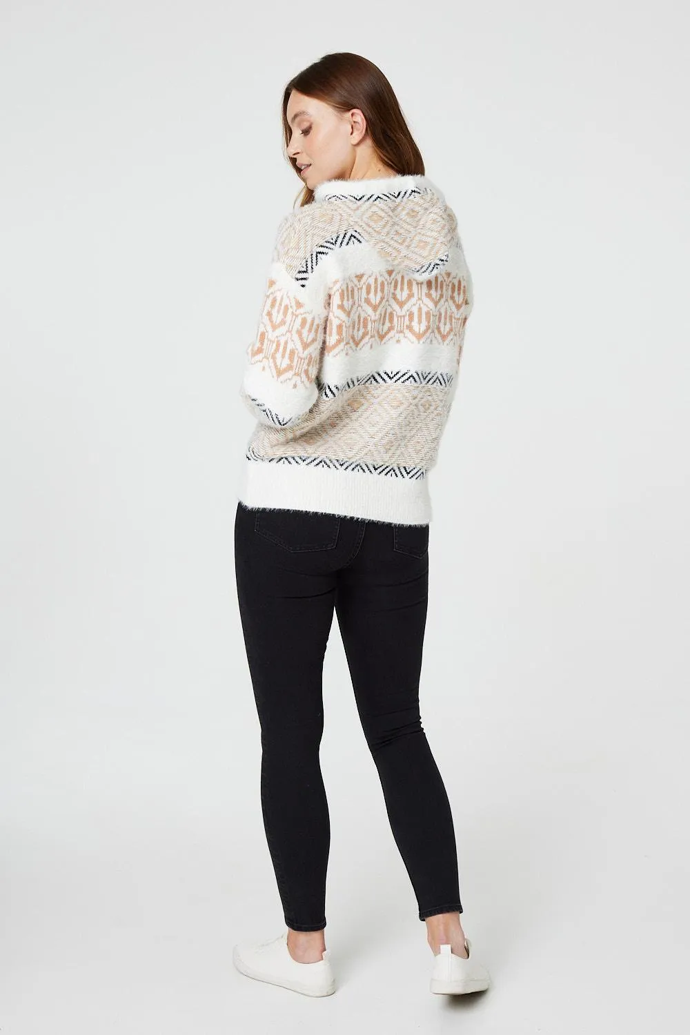 Ikat Print Hooded Knit Jumper