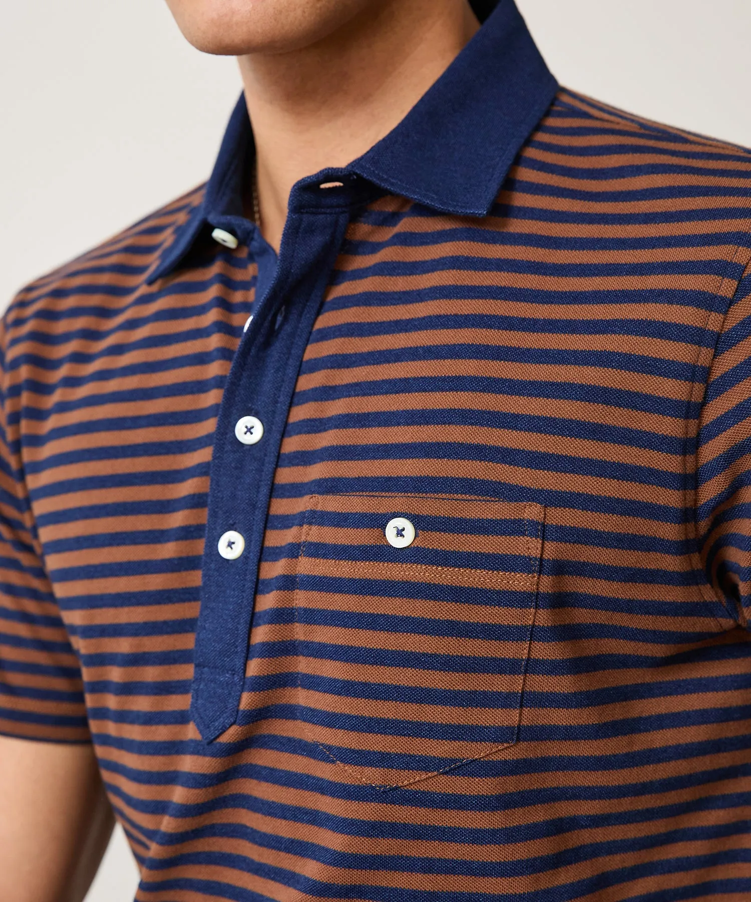 Indigo Stripe Pique Polo in Faded Brick