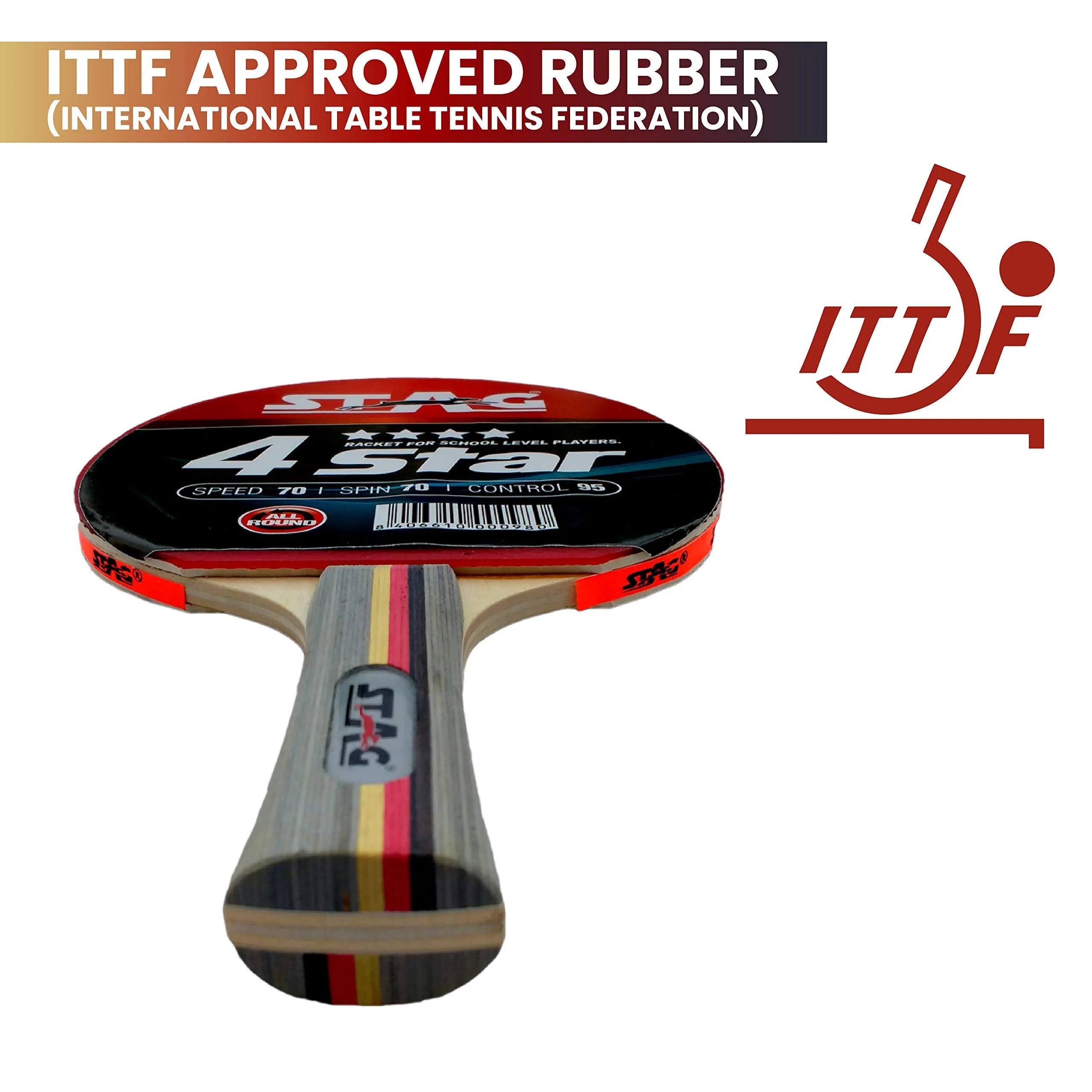 International Table Tennis (T.T) Racket | Premium ITTF Approved Rubber| Beginner Series T.T Racquet| Pro Custom Designed Comfortable Grip Paddle | Multicolor