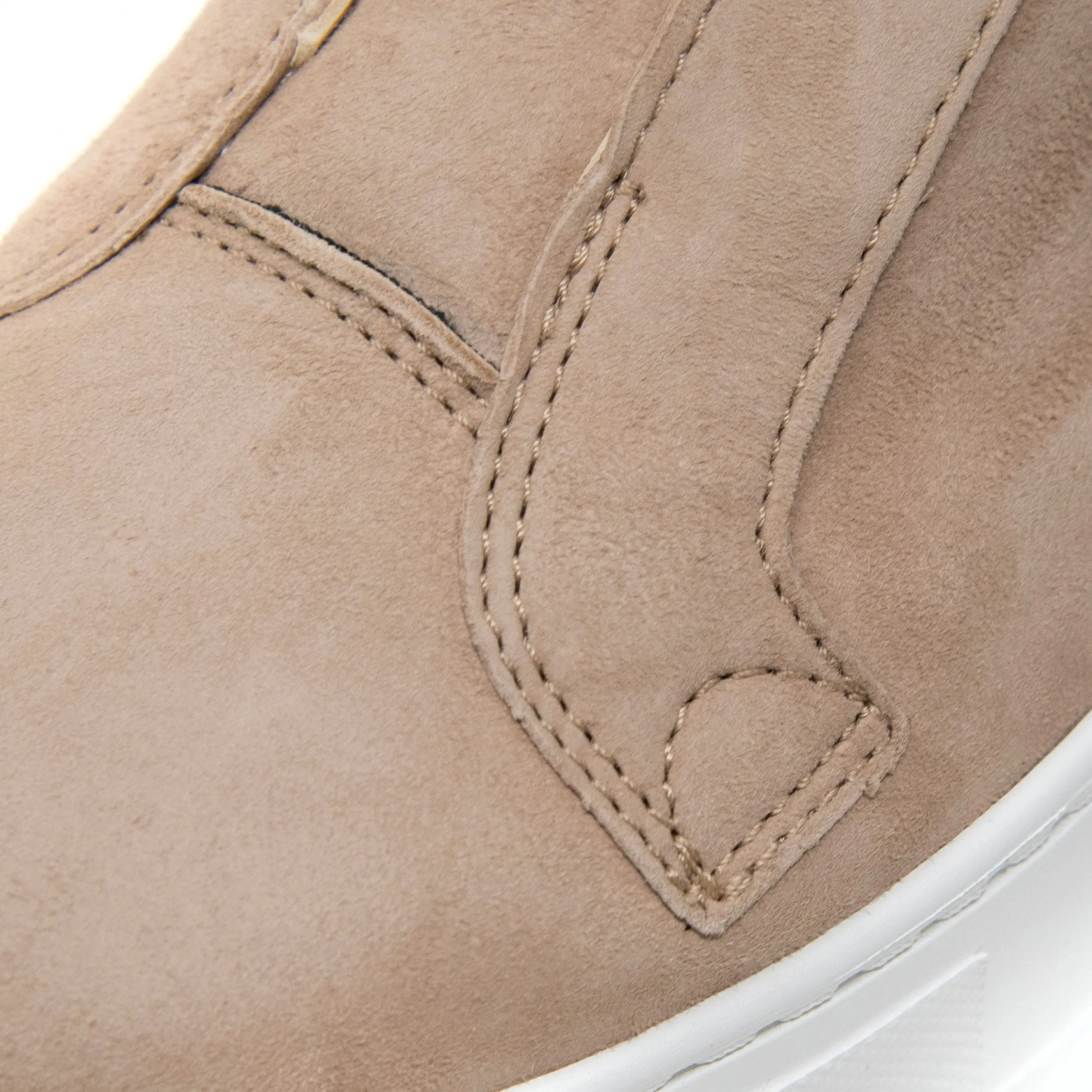 Jane Galland Beige Brown Suede Flatform Laceless Trainers