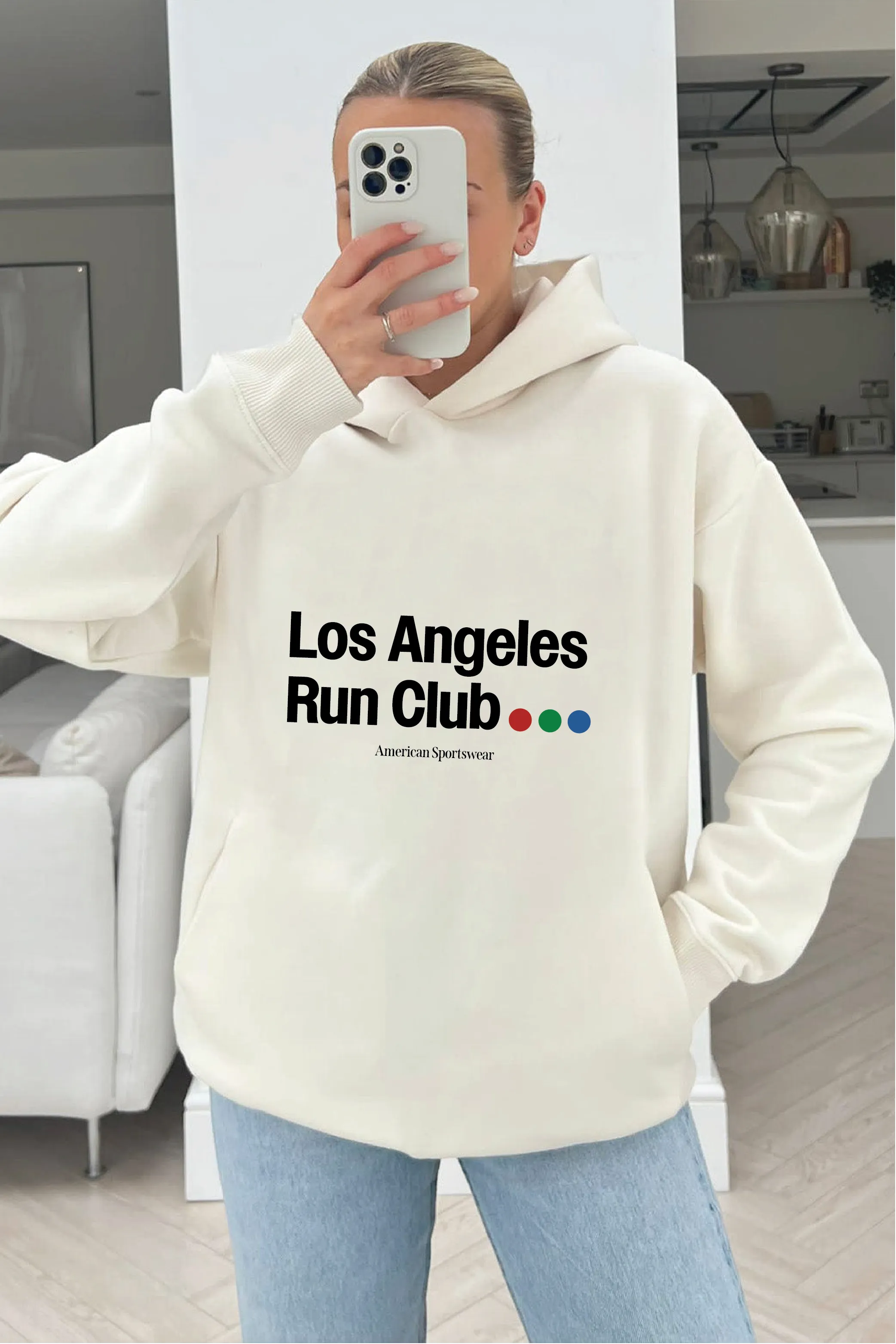 LA run club ecru printed hoodie