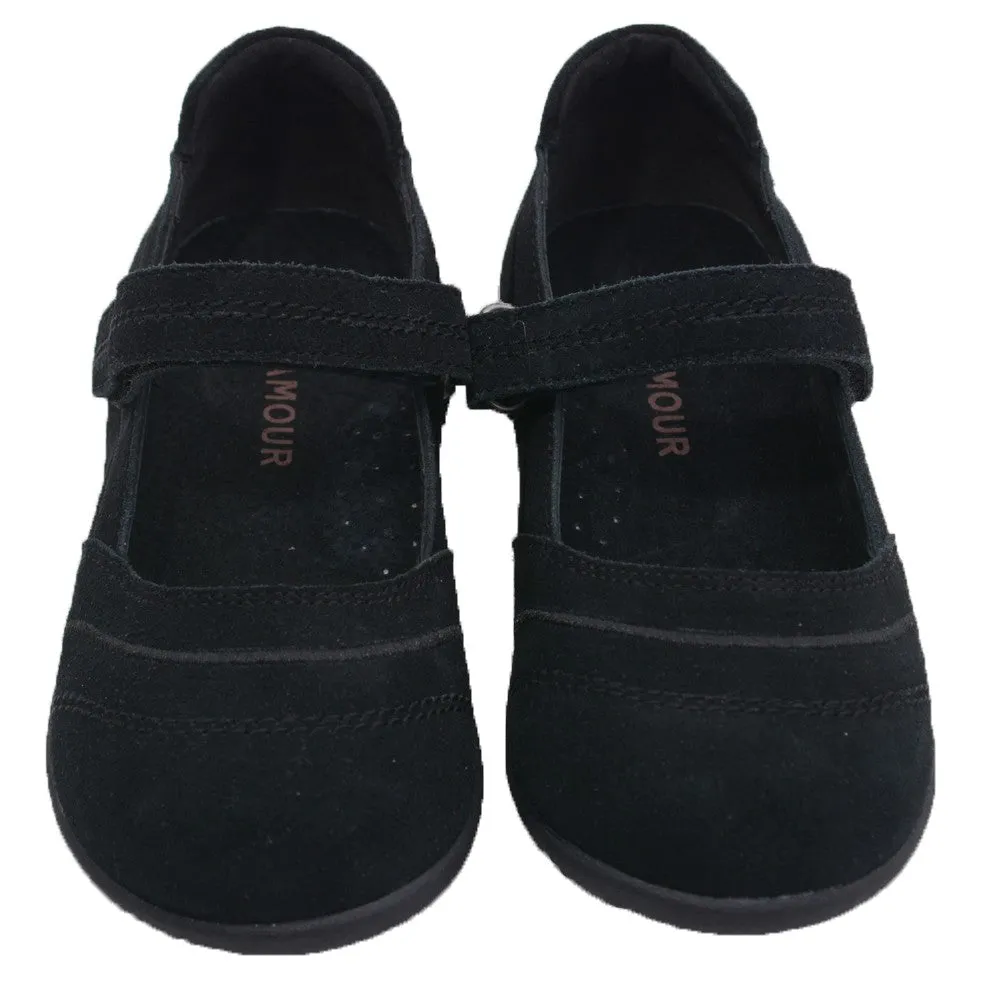 Little Girls Black Sporty Nubuck Leather Mary Jane Shoes 11-2